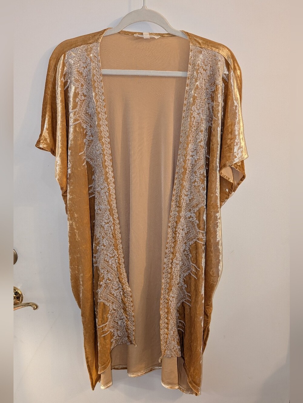 Indigo Thread Co. Golden Tan Top - M Velvet Kimono Embroidered